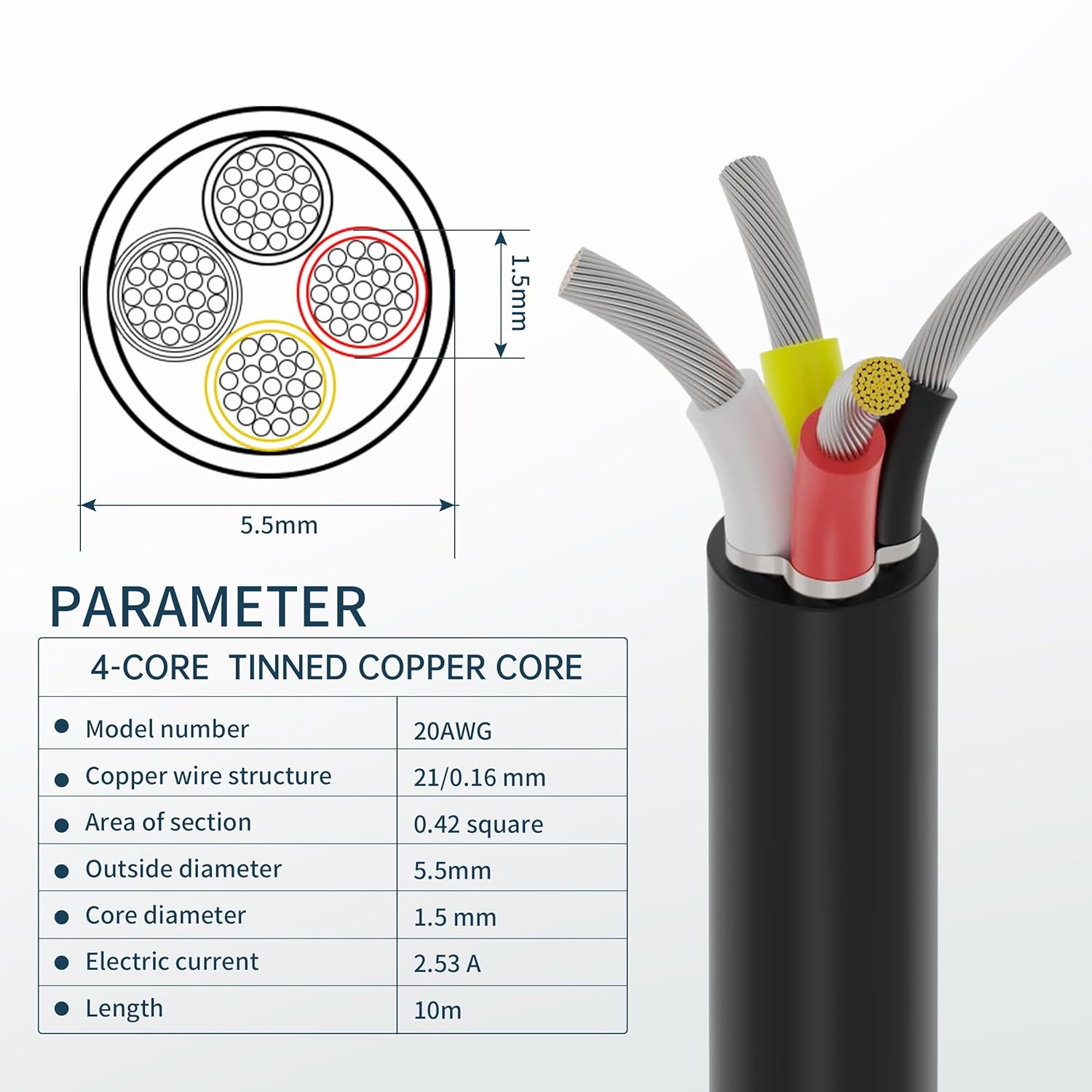 CNC Wire,Electrical Wire Shielded Wire,300 Voltage/Tinned Copper/Flexible for CNC Router Machine, CNC VFD Spindle, Electrical Appliance, Transformer and 3D Printer (20AWG/4core, 10M/32.8FT)