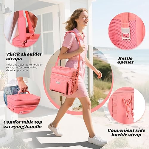 Miniatura 5 de Lonchera plegable con aislamiento de doble capa, bolsa enfriadora a prueba de fugas para hombres y mujeres, correa para el hombro, abrebotellas,