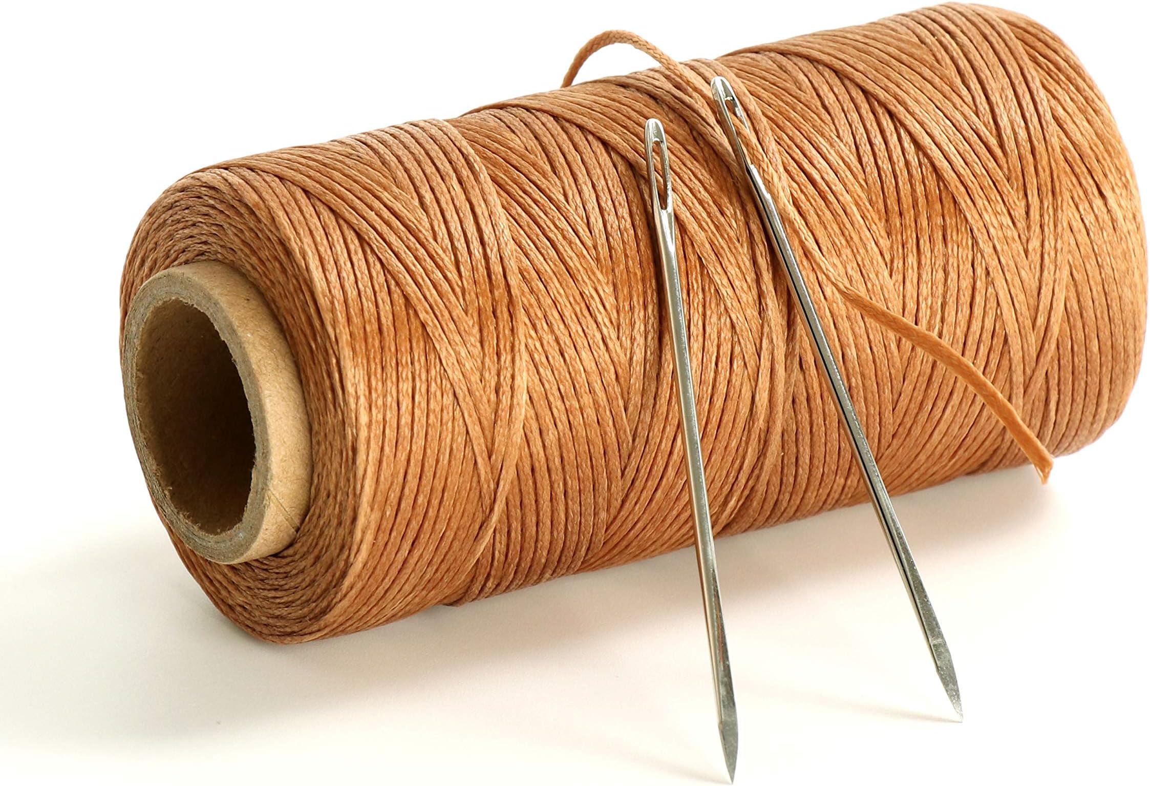 120 Meters 300D 1.2mm Sewing Waxed Thread with 2 Needles Leather Craft Hand Stitching Waxed Thread Cords AWL Shoes (Camel)