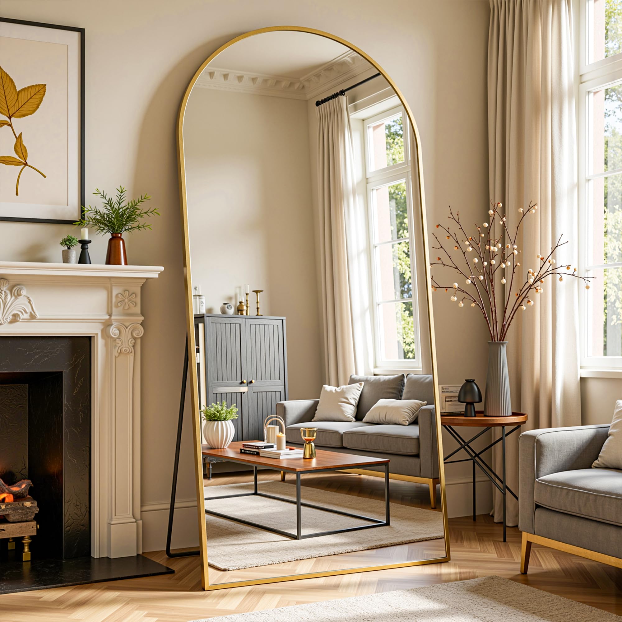 Furnbar Full Length Mirror, 71"x32" Arched Full Body Mirror, Floor Mirrors with Stand, Body Mirrors Standing Hanging Leaning Against Wall,Aluminum