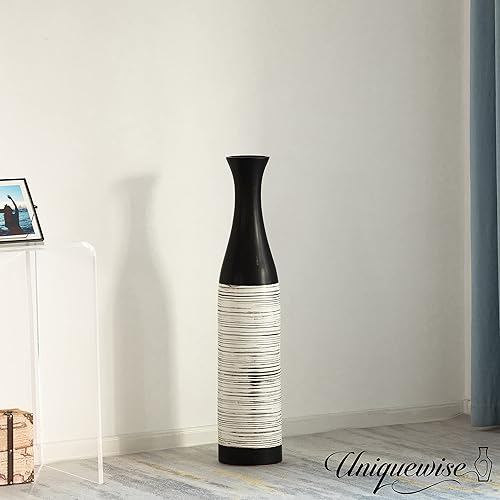 Miniatura 7 de Jarrón de cerámica impermeable hecho a mano en blanco y negro de 39 pulgadas, diseño independiente, perfecto para arreglos florales altos