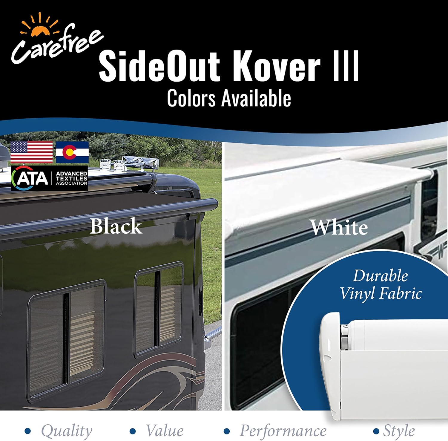 Carefree Universal RV Slideout Awning Fabric Replacement (200" x 161") - Cut to Fit Length, Standard RV Slide Room Extension Awning with FLXguard Protection for Pop Out Room (Black)