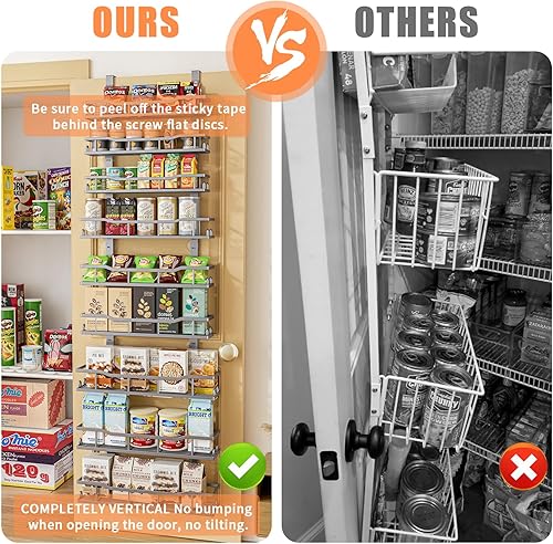 Miniatura 7 de MSERCUOR Estante organizador de despensa de 9 niveles sobre la puerta, organización y almacenamiento de despensa de metal con 9 cestas ajustables,
