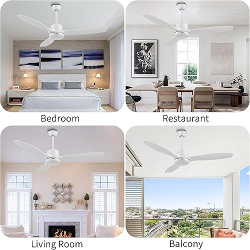 Miniatura 6 de YJFAN Ventiladores de techo de 56 pulgadas con luces, ventilador de techo blanco moderno con control remoto, motor CC silencioso reversible, luz de