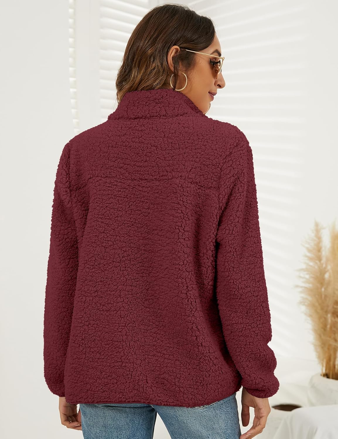 VVK Women's Fashion Faux Shearling Shaggy Full Zip Coats Warm Winter Patchwork Jackets with Pocket - Image 6