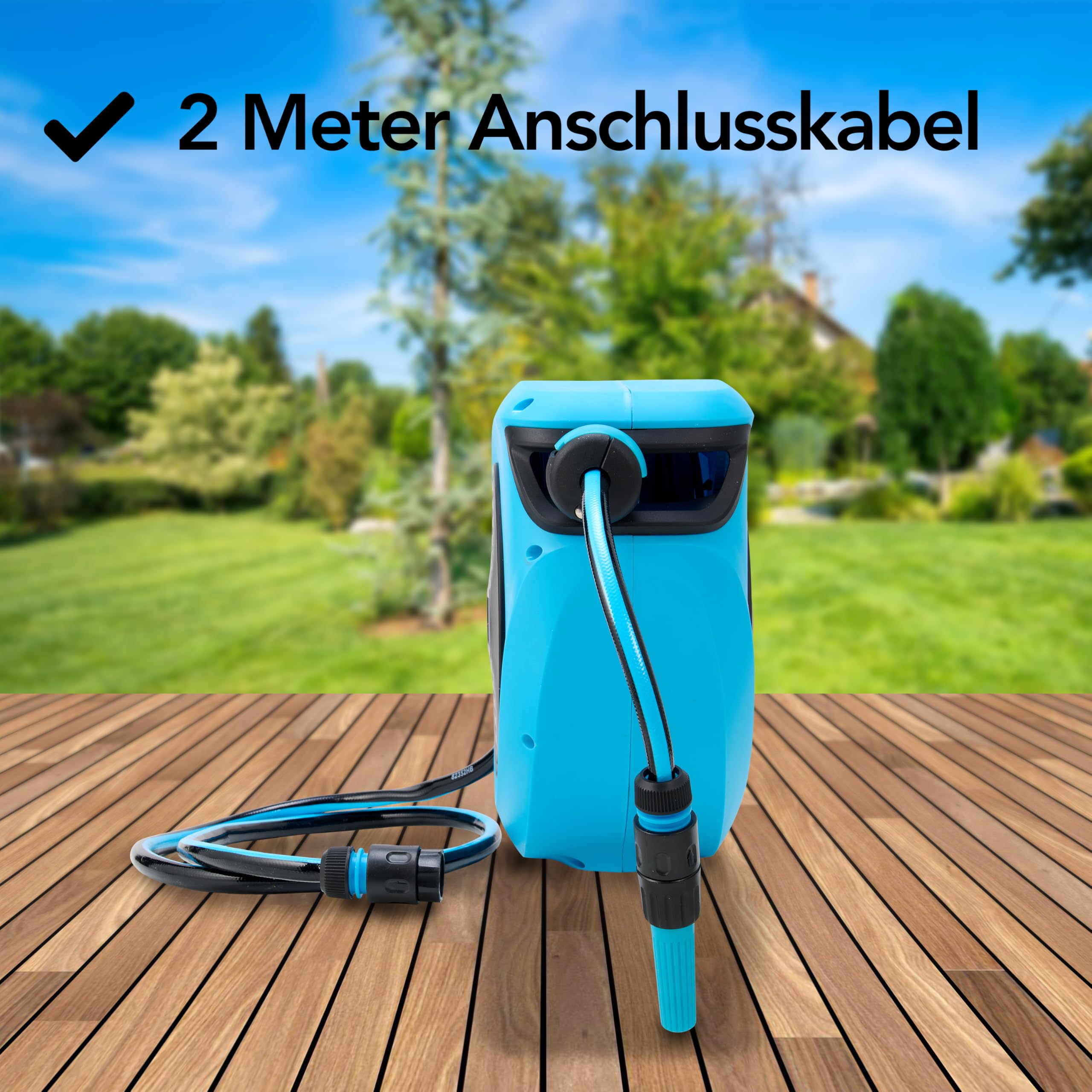 Brixy Schlauchbox – 20 Meter – Schlauchhalter – Gartenschlauch mit Aufroller – 180° drehbar – automatisch – Schlauchaufroller