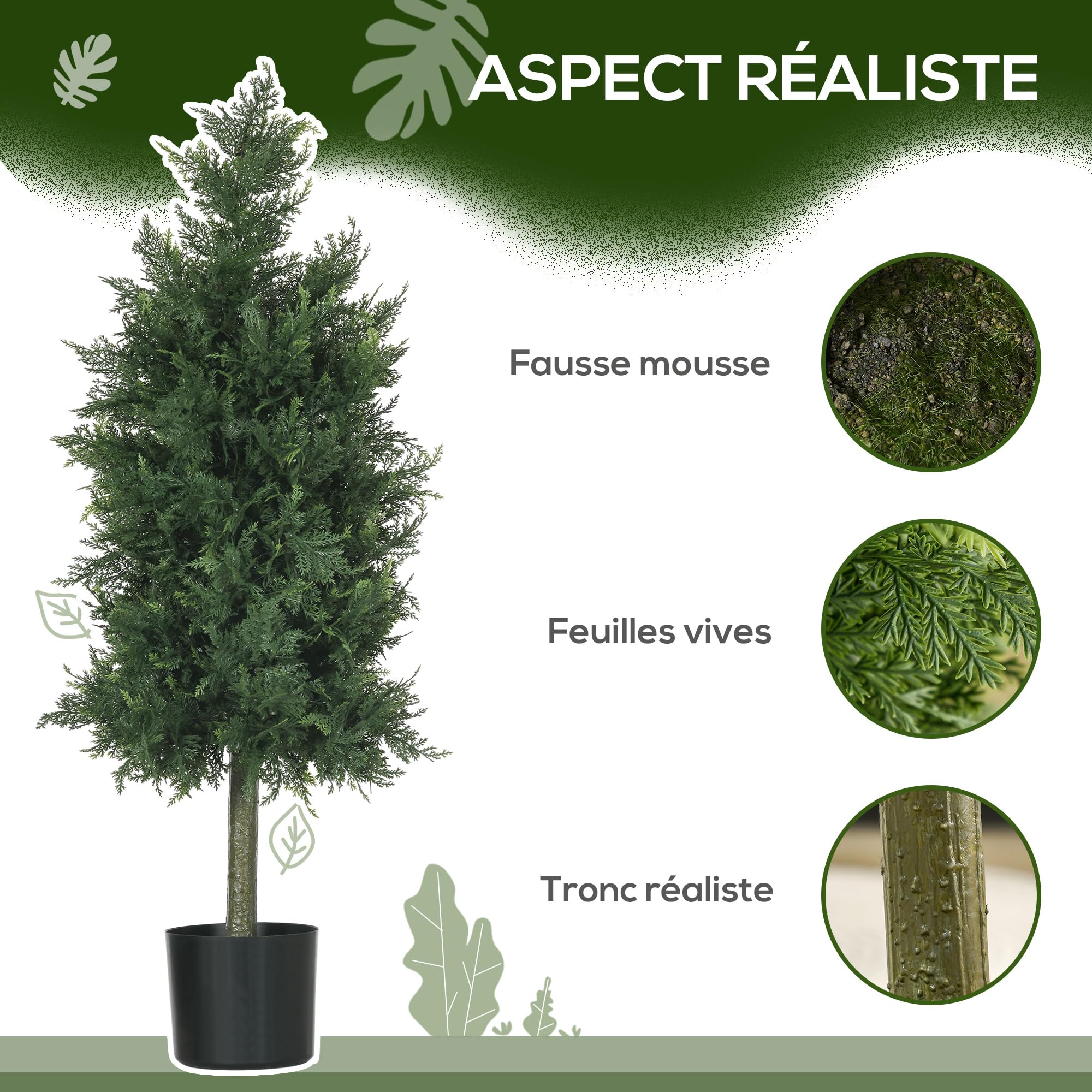 HOMCOM Lot de 2 Plantes artificielles Cèdre avec Pot Conifère 90 cm Vert | Pour Intérieur et Extérieur, Arbre Artificielle, 38L x 12,5l x 90H cm, Hauteur 90 cm