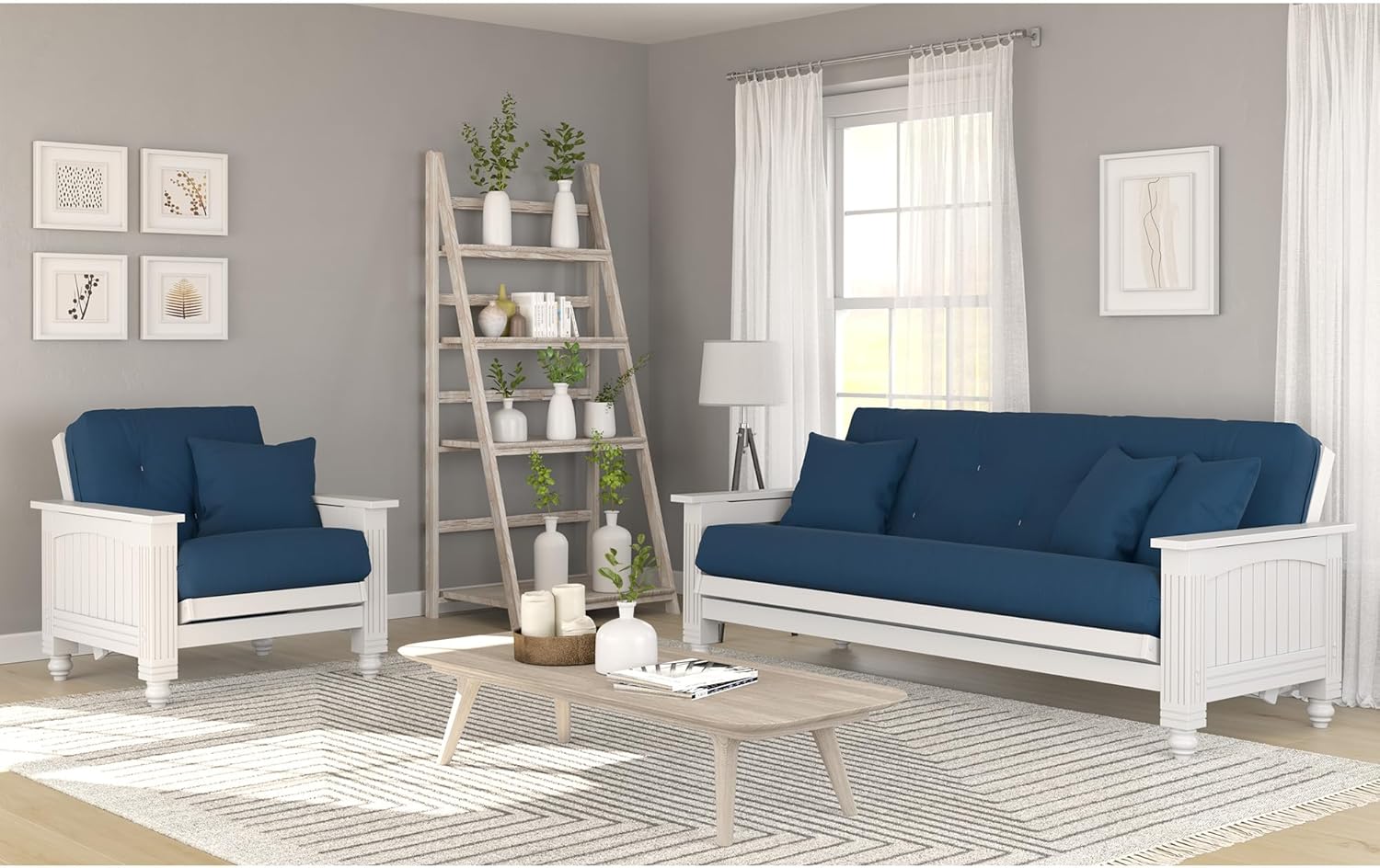 Nirvana Futons Cottage Wood Futon Frame Only, Chair Size in Satin White