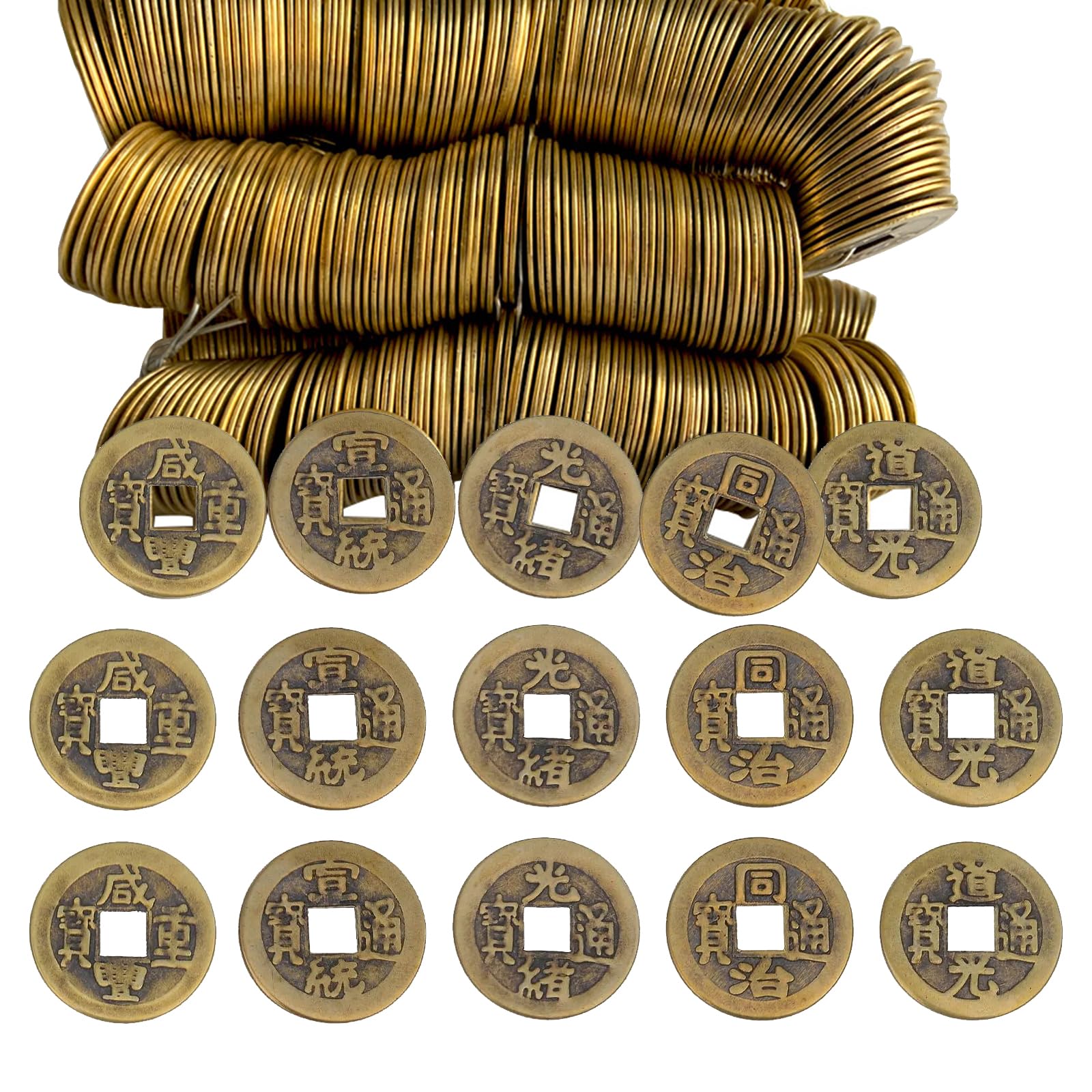 Porte Bonheur Chinois Monnaie,Mengger 100 Pièces Monnaie Feng Shui Chinoises 2.4cm,Monnaie I-Ching Fortune,Ornements Feng Shui Decoration Chinoise Symbolise la Richesse Chance Santé
