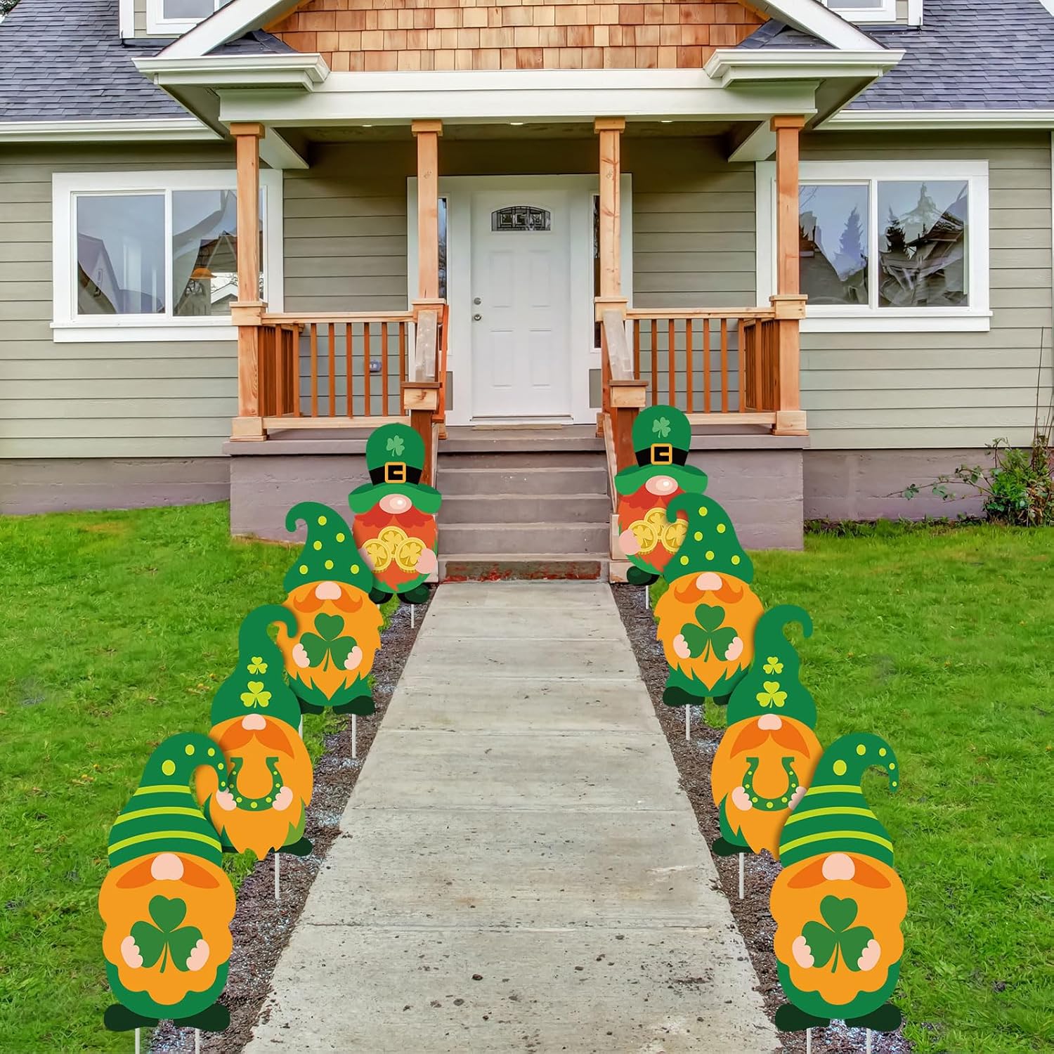 12 Pcs 14 Inches Valentine s Day Yard Signs with Stakes St. Patrick's Day Easter Outdoor Gnome Yard Signs with 3 Pcs String Lights Gnomes Decorations Signs for Yard Garden Lawn Decor