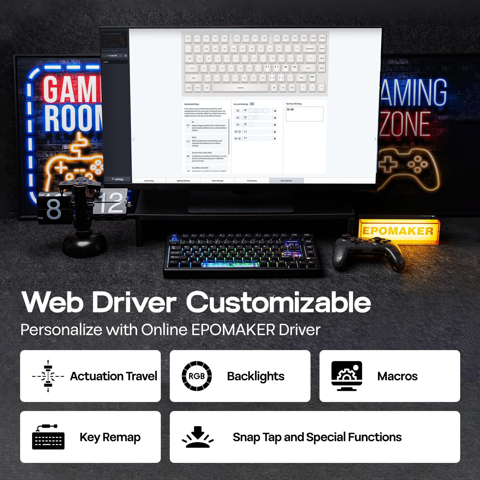 EPOMAKER HE80 Tastiera da Gioco a Effetto Hall, 8K Polling & 32K Scan, Creamy Gasket, DKS, SOCD, RGB Backlit, Hot-Swappable, Tastiera Cablata per PC & Mac (Nero, Magnetic Linear Switch)