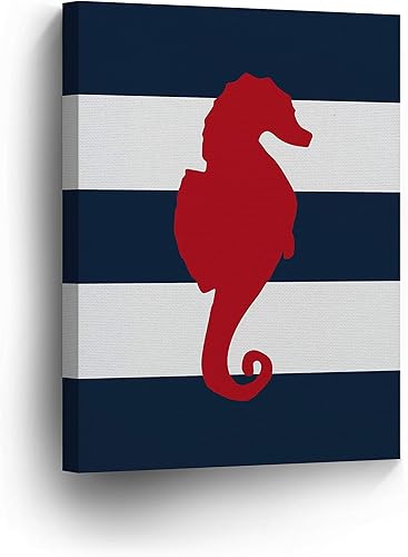 Vista 19 de Smile Art Design Lienzo decorativo náutico a rayas rojas, azul marino y blanco, impresión artística para pared, baño, oficina, sala de estar