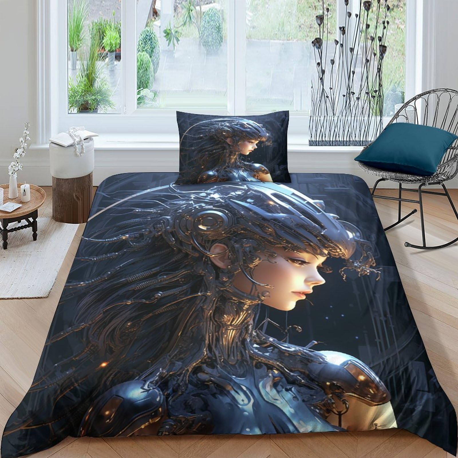 Dessin animé parure de lit fille mécanique 3D housse couette 135x200 lit simple