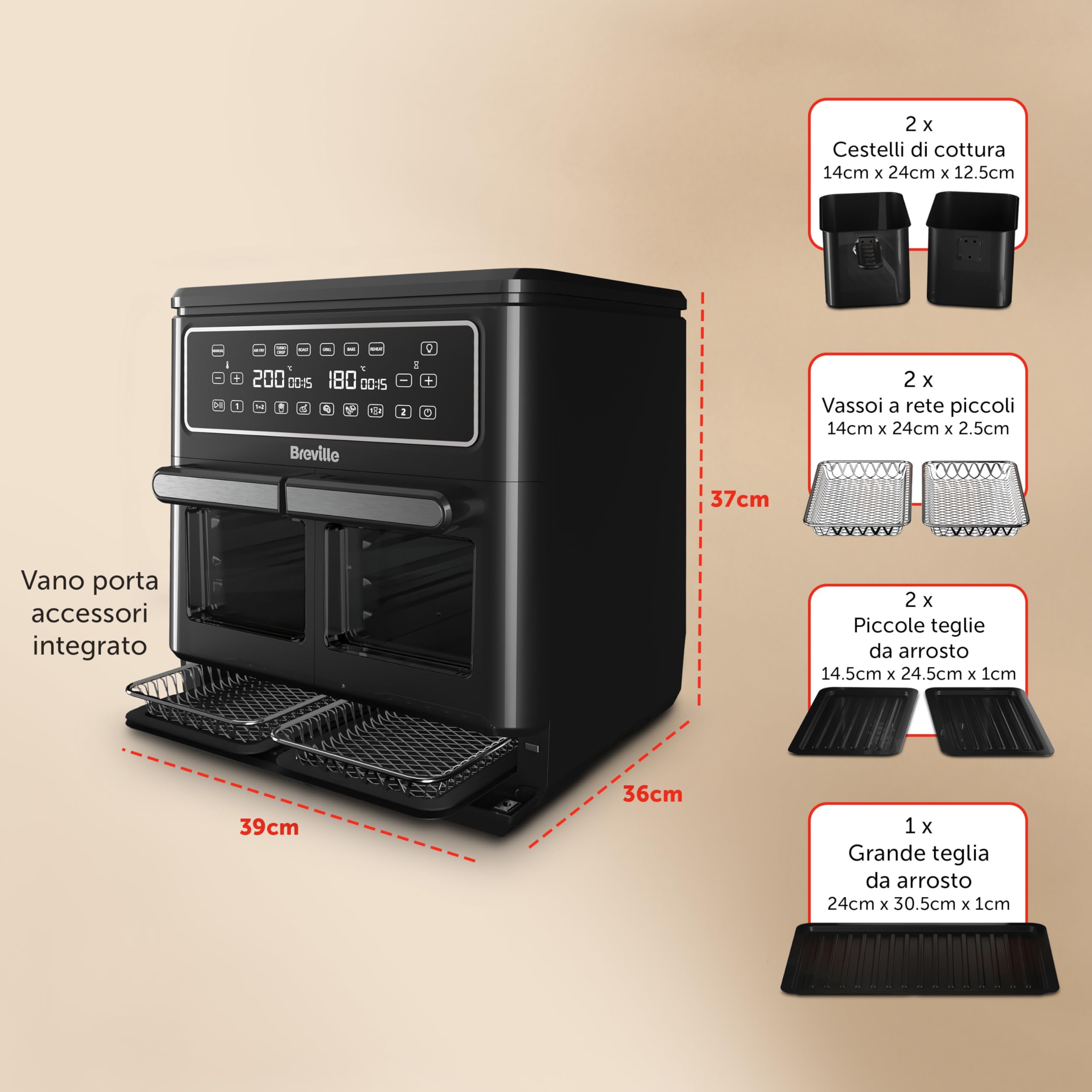 Breville friggitrice ad aria doppia camera 1800 watt 11 lt