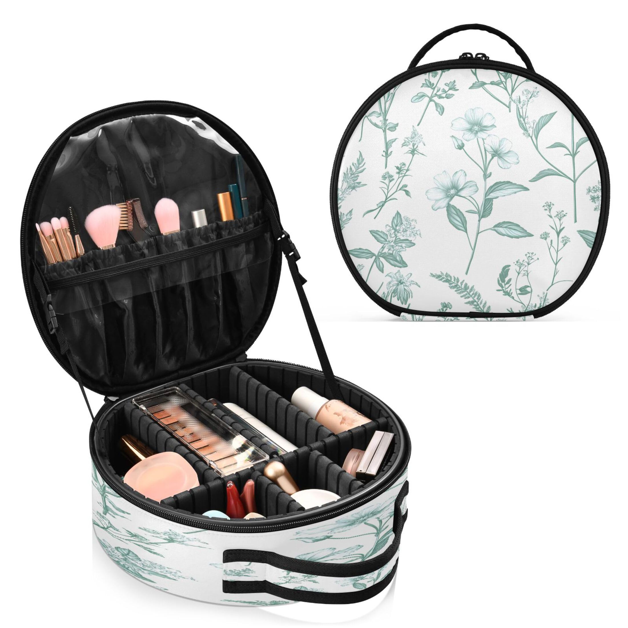Takiito Vintage Herbs Wildflowers Travel Makeup Case Portable Makeup Box Artist Cosmetic Case Organizer With Adjustable Dividers