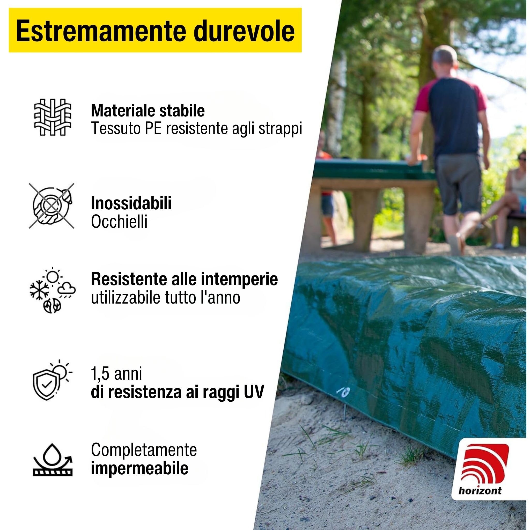 Telone Horizont impermeabile 180g/m² 10x15m con occhielli antistrappo, copertura per sabbia e piscina, telo in tessuto per auto, motocicletta, bicicletta - pellicola robusta per uso esterno, bianco