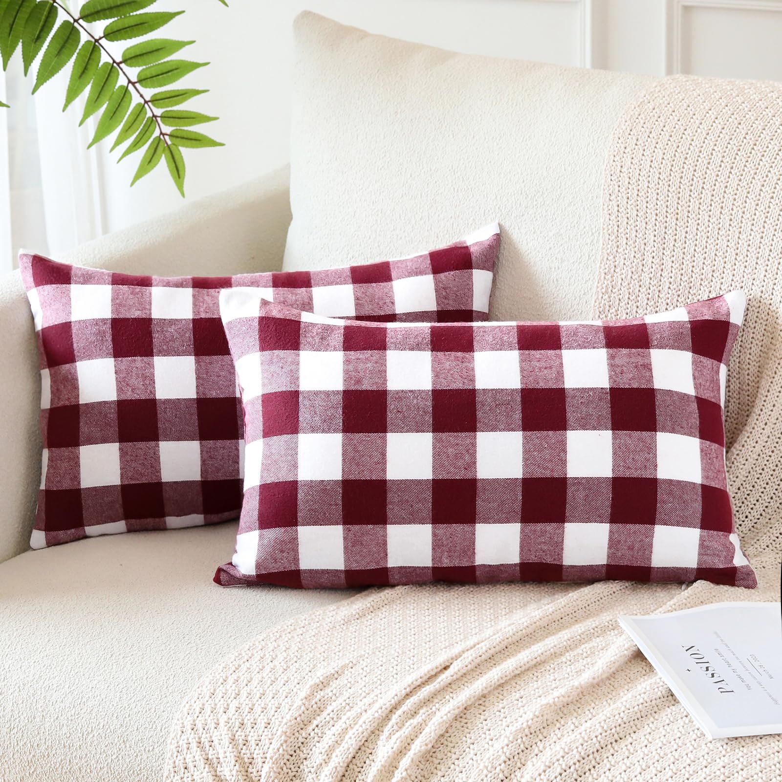 JOTOM Christmas Plaids Tartan Linen Throw Pillow Covers Buffalo Check Plaids Cushion Cover for Home Sofa Car Decorative Pillowcases Set of 2 30 x 50cm (Red and White) - Image 4