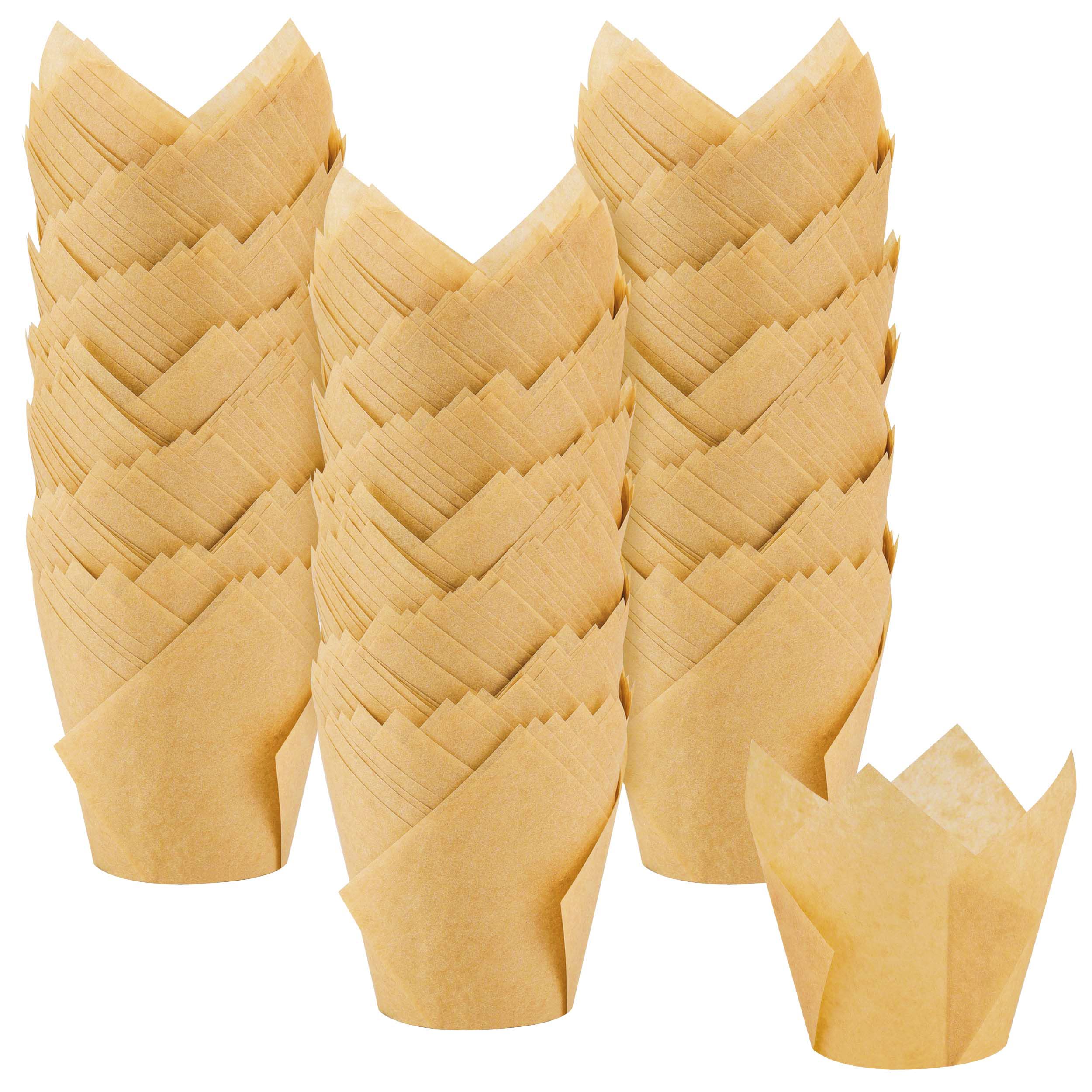 XP-ART Lot de 300 caissettes à cupcakes en parchemin de tulipes pour muffins, emballages de muffins, parfaits pour la pâtisserie, les fêtes d'anniversaire, les mariages, les fêtes prénatales, les