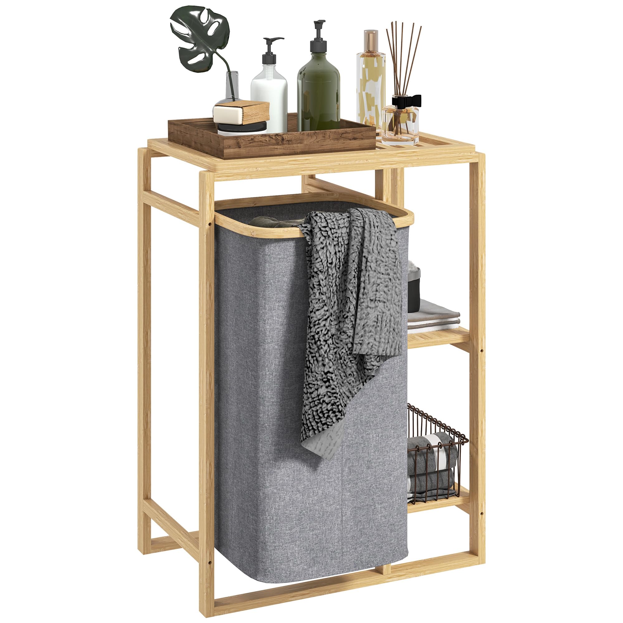 HOMCOM Cesto Portabiancheria con Borsa Estraibile 50x32x70 cm Grigio