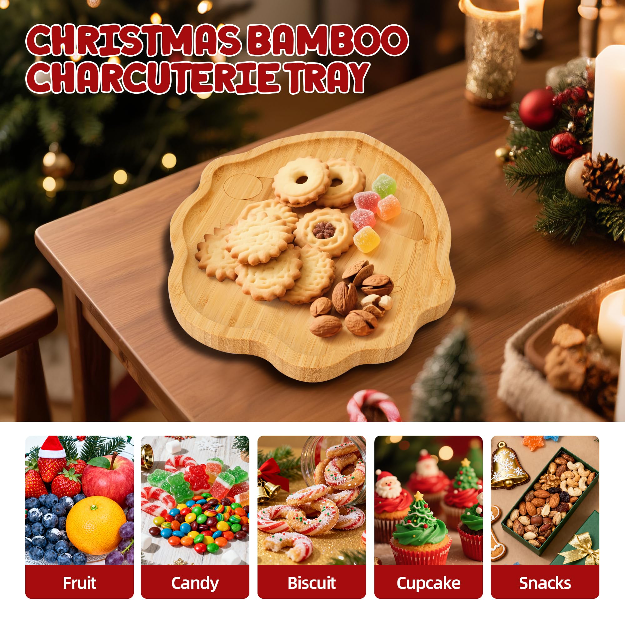 Piccolo Vassoio Natalizio in Bambù a Forma di Babbo Natale – Tagliere Festivo per Affettati, Snack e Decorazioni da Tavola