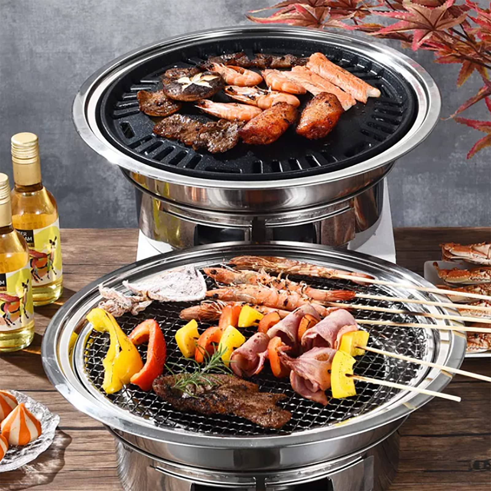 Griglia Per Affumicatura Da Tavolo, Stufa a Carbone Coreana, Griglia Per Barbecue Rotonda Antiaderente In Carbonio, Adatta Per Cortile, Campeggio, Picnic, Escursionismo, Viaggi, 35*12*35 Cm