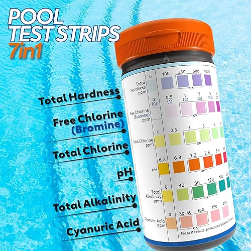 Miniatura 2 de Tiras de prueba para piscina y bañera de hidromasaje, kit de prueba de piscina de precisión 7-1 de grado médico, prueba de pH, cloro libre (bromo),