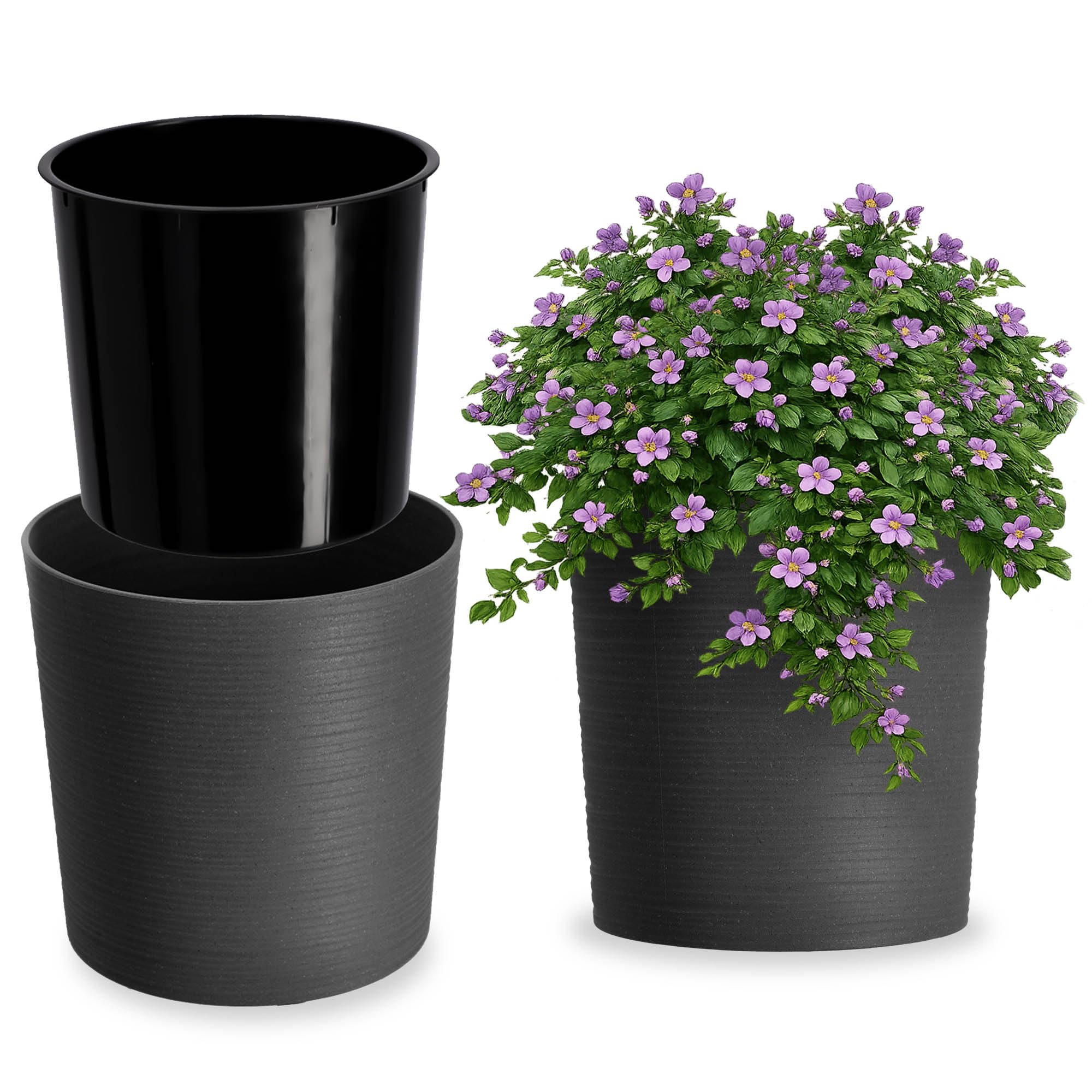 KADAX Blumentopf, eleganter Übertopf mit Einlage, Topf, Gartenschale, Blumenkübel, Blumentopfschutz für Wohnzimmer, Büro (Graphit, ⌀ 30cm)
