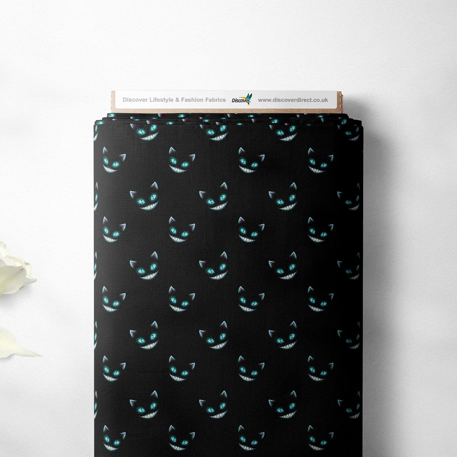 100% Cotton Halloween Spooky Design Children Kids Craft Quality Fabric Material | 55" - 140 cm Wide (Per Metre, Cheshire Cat Blue)
