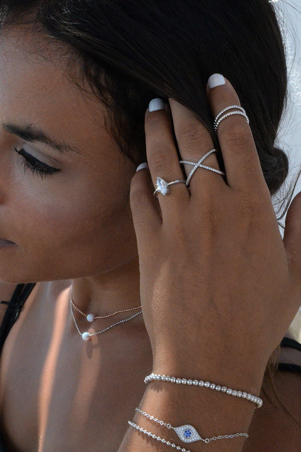 LEMON GRASS Womens Criss Cross Ring Diamond X Ring Micropave CZ Inlay 14K Rose Gold Plating Size 4 5 6 7 8 9 10 - Image 2