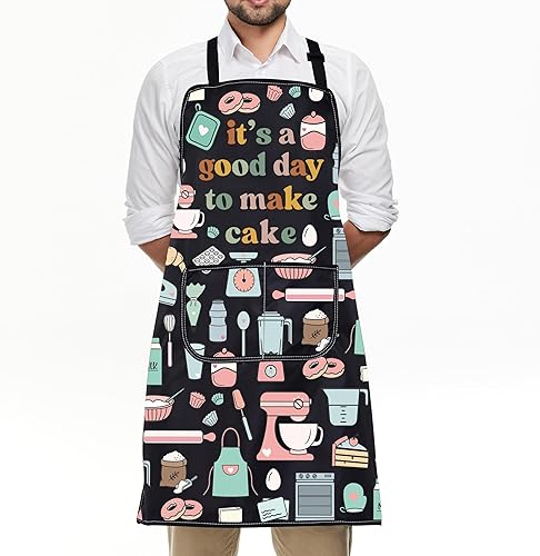Miniatura 7 de FUSTMW Delantal para hacer pasteles para panadero, cocina, con bolsillo, regalos para fabricantes de postres, delantal de chef de pastelería