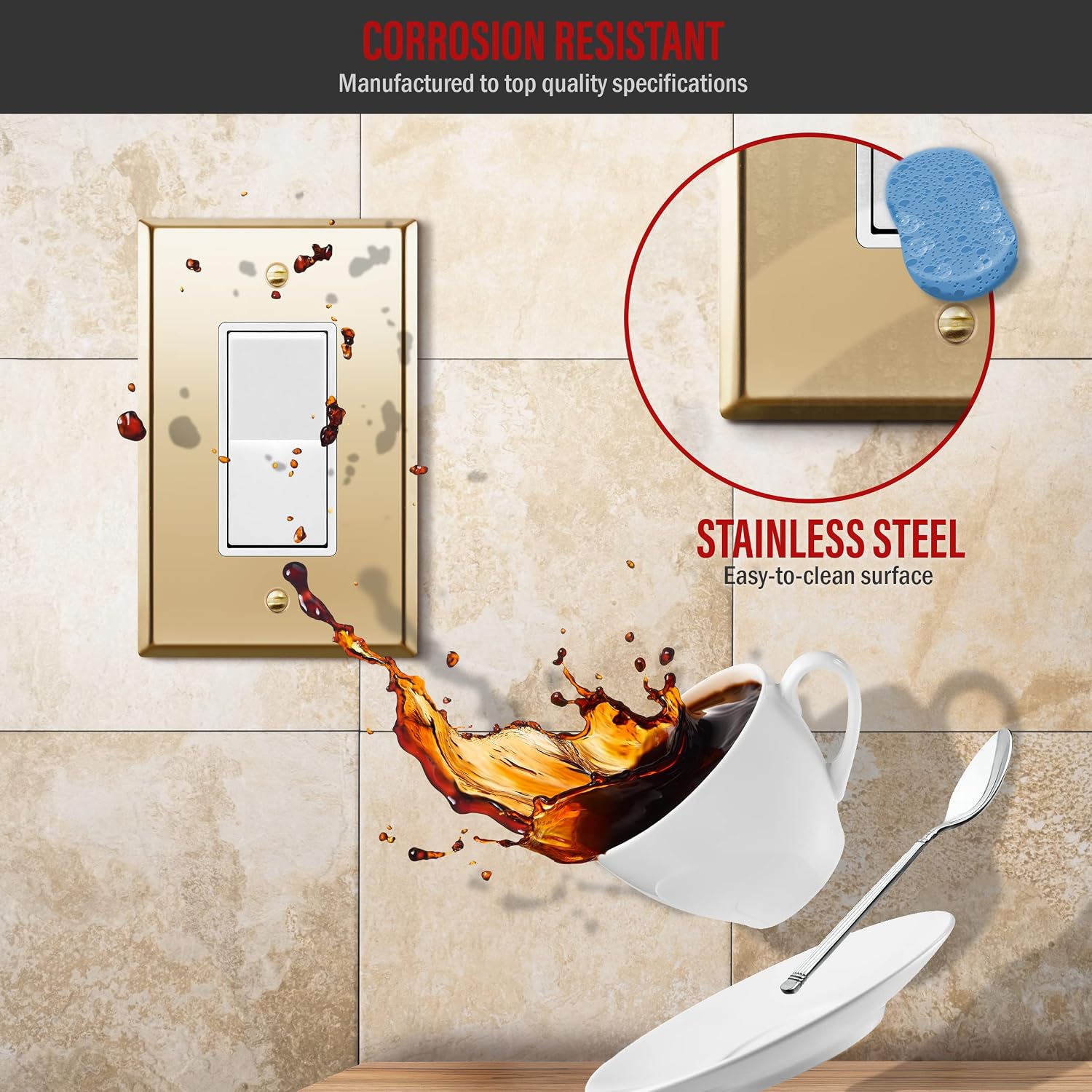 ENERLITES Decorator Switch or Receptacle Metal Wall Plate, Mid-Size 1-Gang image 3