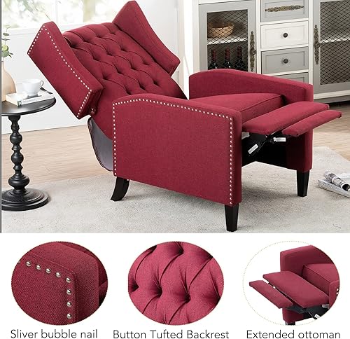 Miniatura 5 de Wingback - Silla reclinable de tela capitoné reclinable tradicional clásico sillón de lectura con brazo trasero reclinable, silla de salón, estudio,