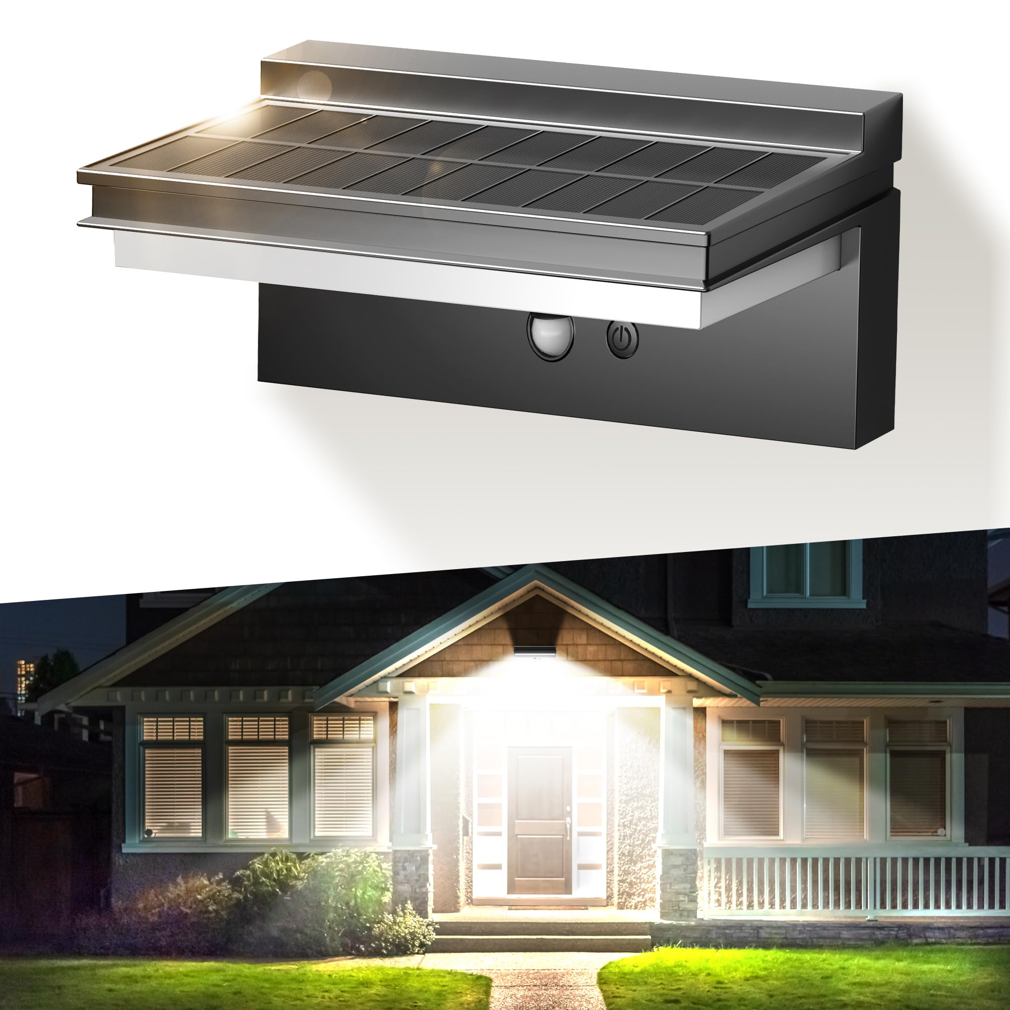 iseeway Solarlampen für Außen mit Bewegungsmelder, 4400mAh, IP65 Wasserdicht, Superhell Wandleuchte 1500LM Kaltweiß 6500K, 4 Betriebsmodi für Garten, Garage, Vordach, Terrasse und Hof