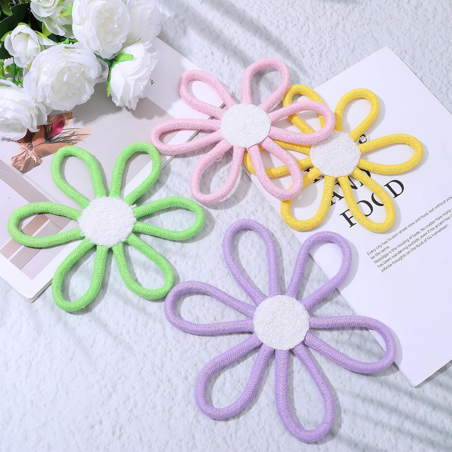 6pcs Boho Nursery Decor Daisy Flower Woven Macrame Wall Hanging 3 Size Daisy Flower Wall Decor Bohemian Nursery Decorations Daisys WallDecor Nurserys Decoration for Home Dorm Art Decors Bedroom Room