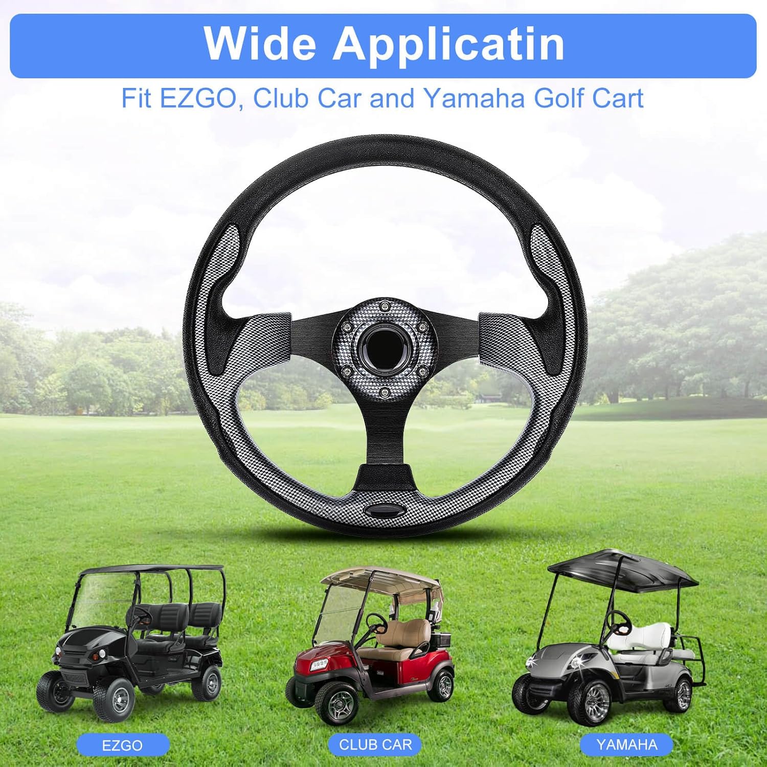 Golf Cart Steering Wheel Fit Club Car EZGO Yamaha Universal Steering Wheel for EZGO TXT RXV, Club Car DS Precedent Tempo, Yamaha G2-G29 Most Golf Cart