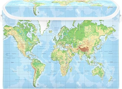 Miniatura 1 de Cesta de almacenamiento de mapa mundial de 165 x 126 x 118 pulgadas organizador de cubos plegables de tela con tapas y asas para estantes dormitorio