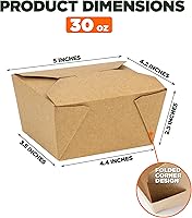 Vista 3 de Fit Meal Prep Paquete de 50 recipientes de papel de 30 onzas para alimentos para llevar, cajas para llevar alimentos, aptos para microondas y a