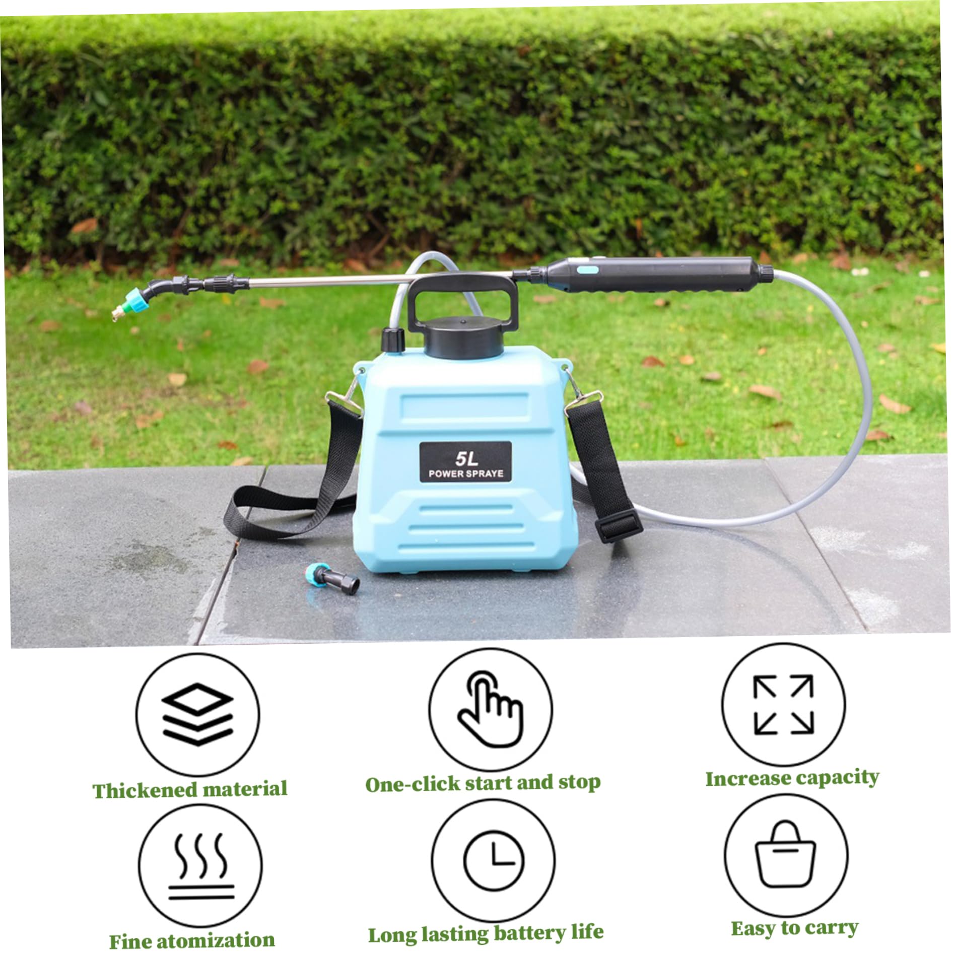 Spruzzatore elettrico, impianto di spruzzatore da giardino estendibile con 2 ugelli ＆ serbatoio dell'acqua da 5 litri, bacchetta di annaffiatoio sparayer a batteria per erbacce da giardino piante, po