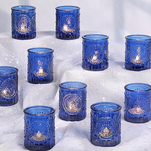 Miniatura 2 de 36 portavelas votivas azules, portavelas de té para bodas, fiestas, decoración del hogar, candelabros de cristal, votivas azules para bodas, centros