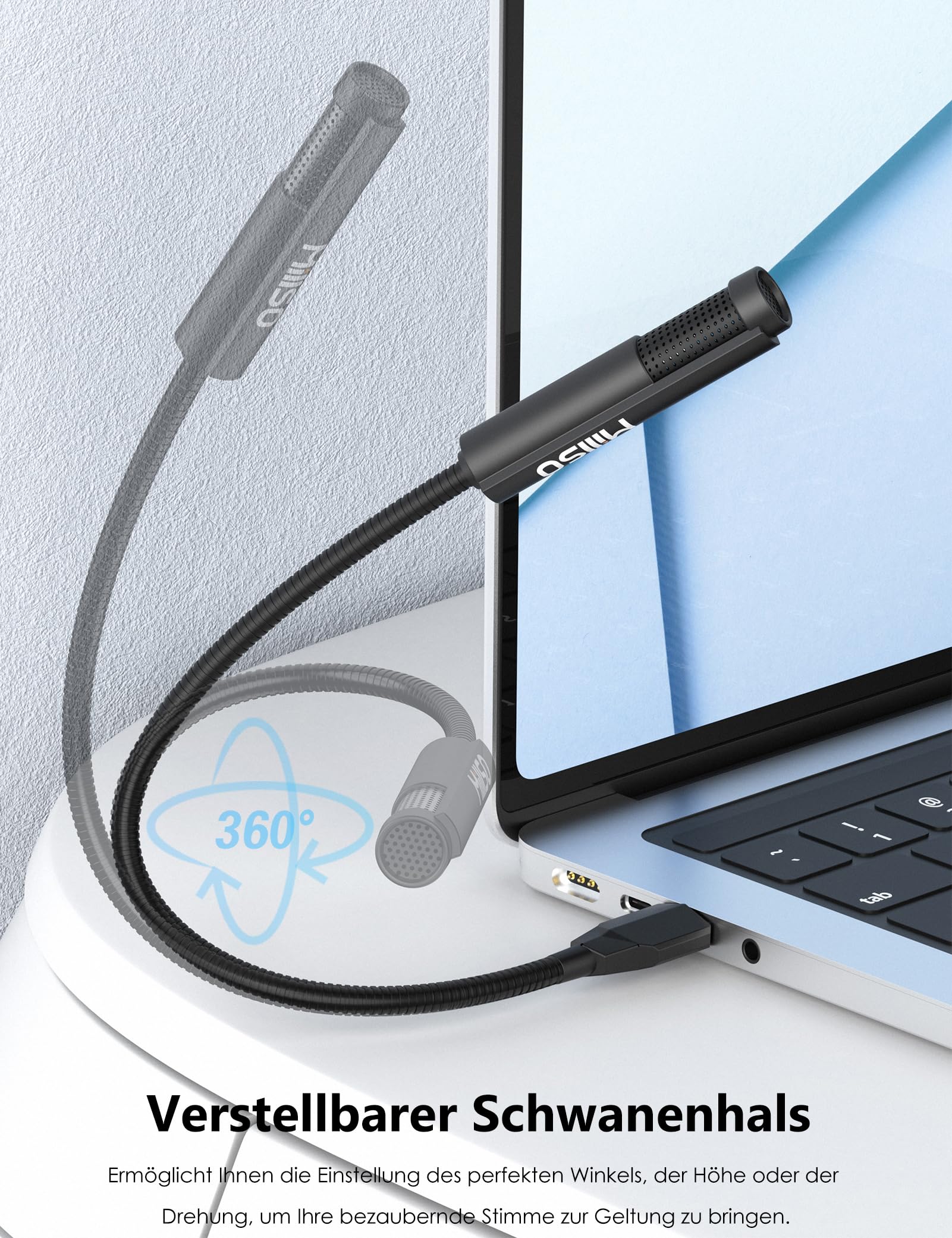 MillSO USB Mikrofon für PC Laptop PS5 PS4, Omnidirektionaler Kondensator Mikrofon mit 360° verstellbar flexiblem Schwanenhals für Aufnahme, Online-Chat, Spiele, Live-Podcasting, YouTube und Skype