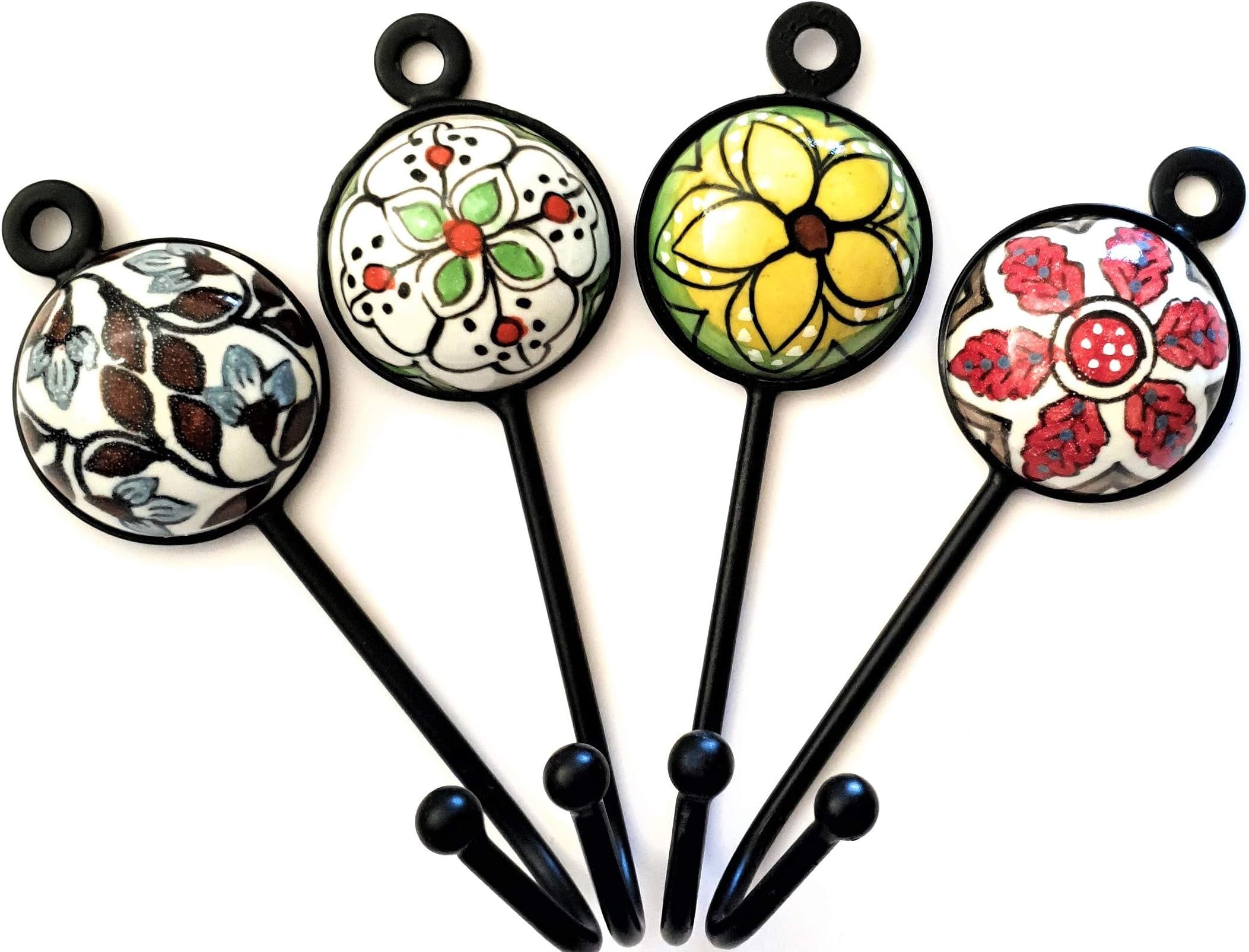 Set of 4 Mixed Ceramic, Vintage Shabby Chic Look Coat, Clothes, Jewelry and Key Hooks for wall or door, beautiful hangers by fff