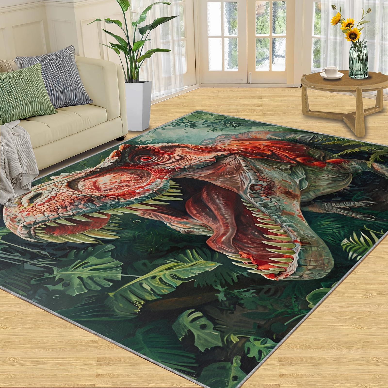 FBRUIEG Dinosaur Kids Rugs - Dinosaur Area Rug Jurassic Dinosaur Rugs for Boys Room Dinosaur Bedroom Rug, Washable Dinosaur Rug for Children's Room Dormitory Living Room 180x270cm