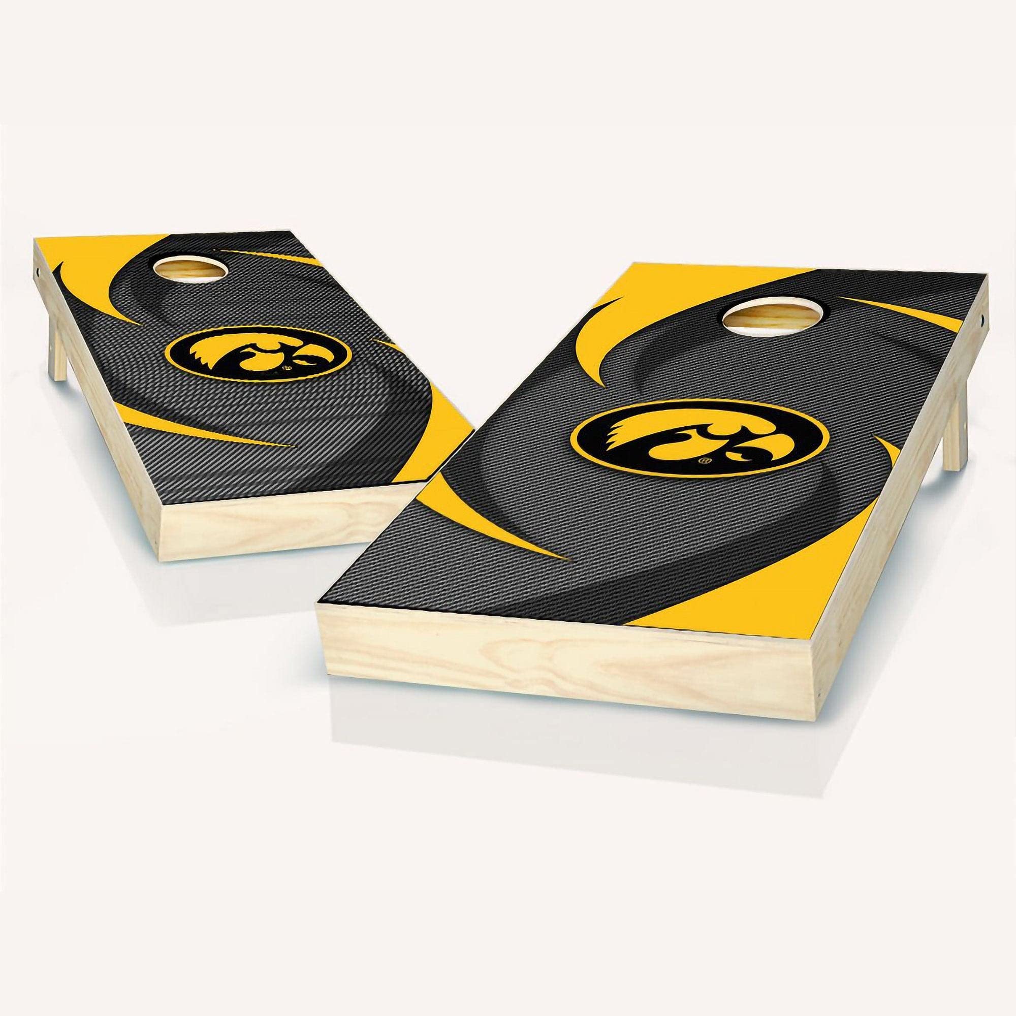 Skip's Garage Iowa Hawk Swoosh Cornhole Set - Include Edge Lights + Score Tower