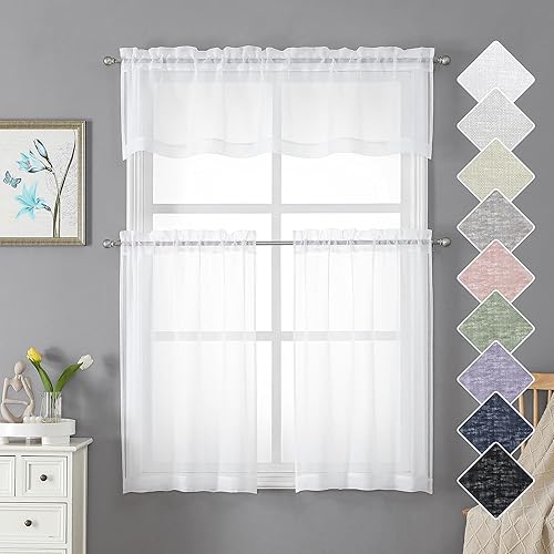 Miniatura 2 de Lecloud Doris - Cortinas traslúcidas blancas de 36 pulgadas, 2 piezas, cortinas clásicas de lino sintético transpirable para sala de estar, cortinas