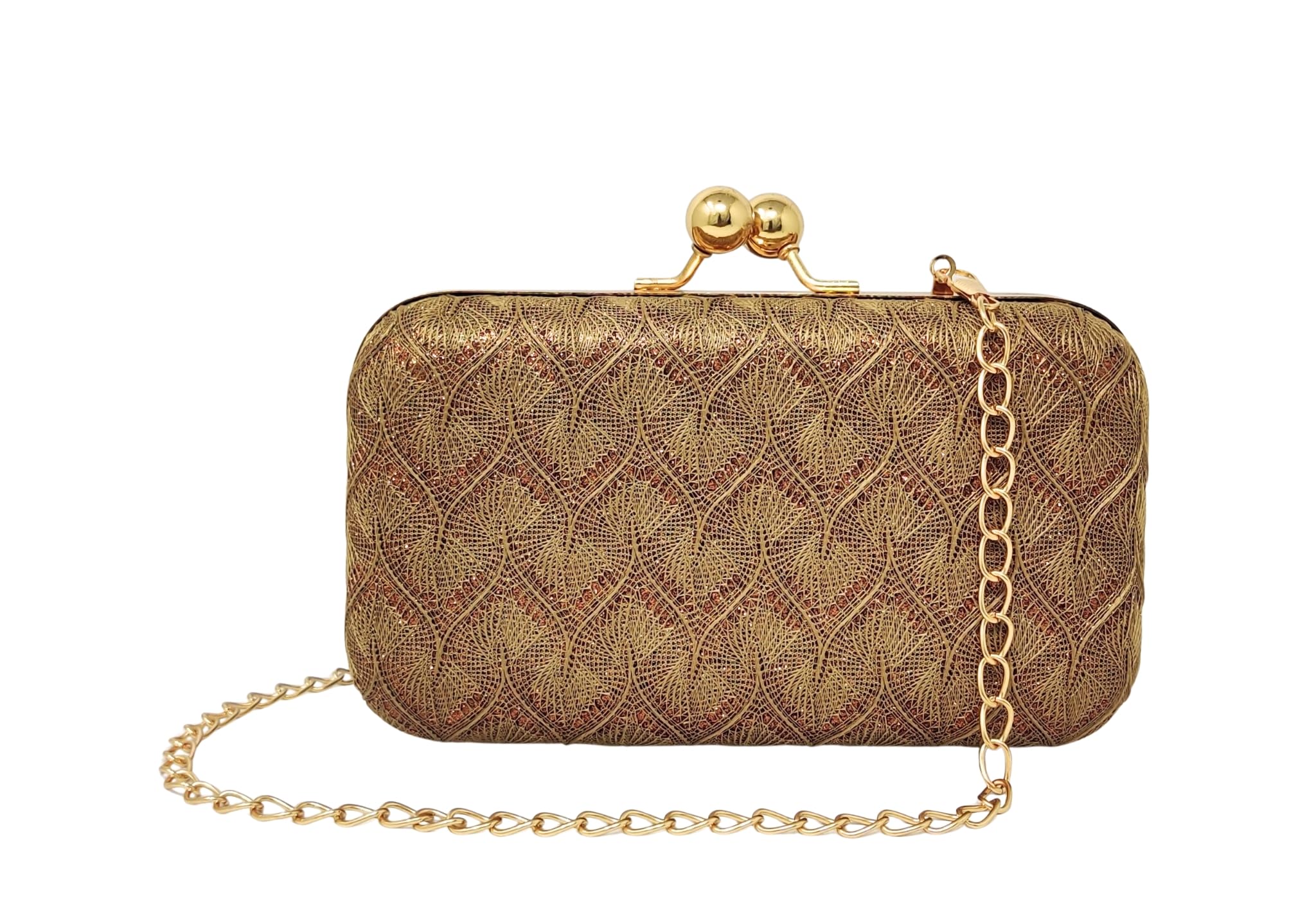 Women's Clutch Bag, Lace Pattern, Kiss-Lock Closure, Detachable Metal Chain Strap,Size 7x4x2 Inch-image-35