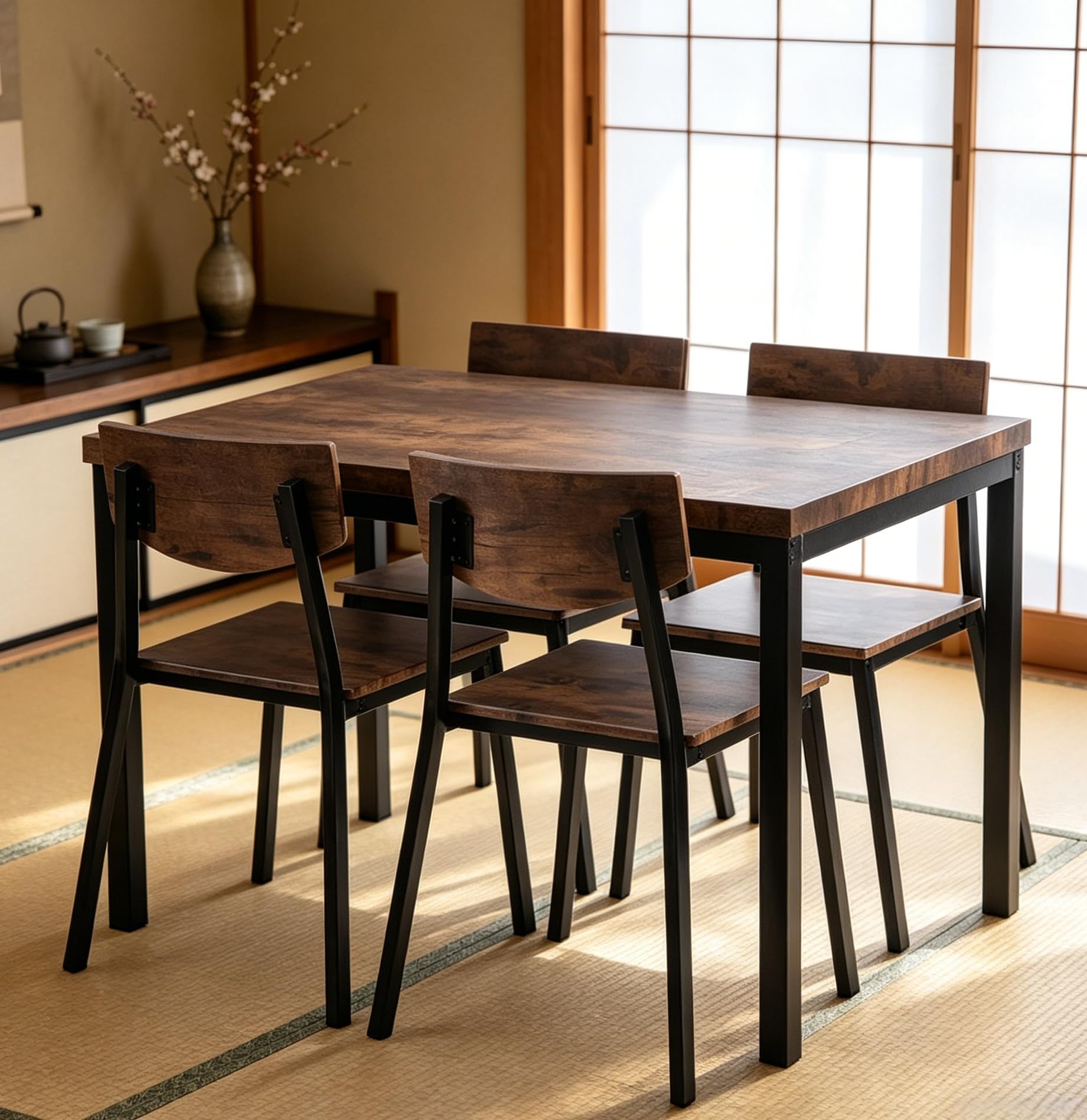 ダイニングセット 4人掛け 四角いテーブル チェア 5点セット BROWN Amazon｜ダイニングセット 4人掛け 5点セット | 幅110cm 木目調