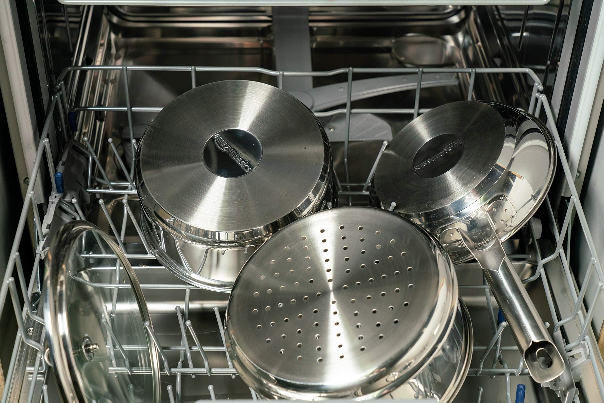 Amazon Basics Ensemble De 11 Ustensiles De Cuisine Antiadhésifs Pour Induction En Céramique Et Acier Inoxydable, Avec Couvercles