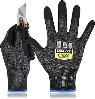 DEX FIT Level 5 Extrem Schnittfeste Handschuhe Cru553, Rutschfester Power-Grip, Professionelle 3D-Komfort-Passform, Dünn & Leicht, Atmungsaktiv; Schwarz Grau L (9) 1 Paar