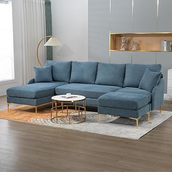 Sectional Sofa with Chaise Lounge and Ottoman,Large Convertible Couches Set for Living Room,4-Seat Couch with ChaiseL-Shape Couch with Golden Legs