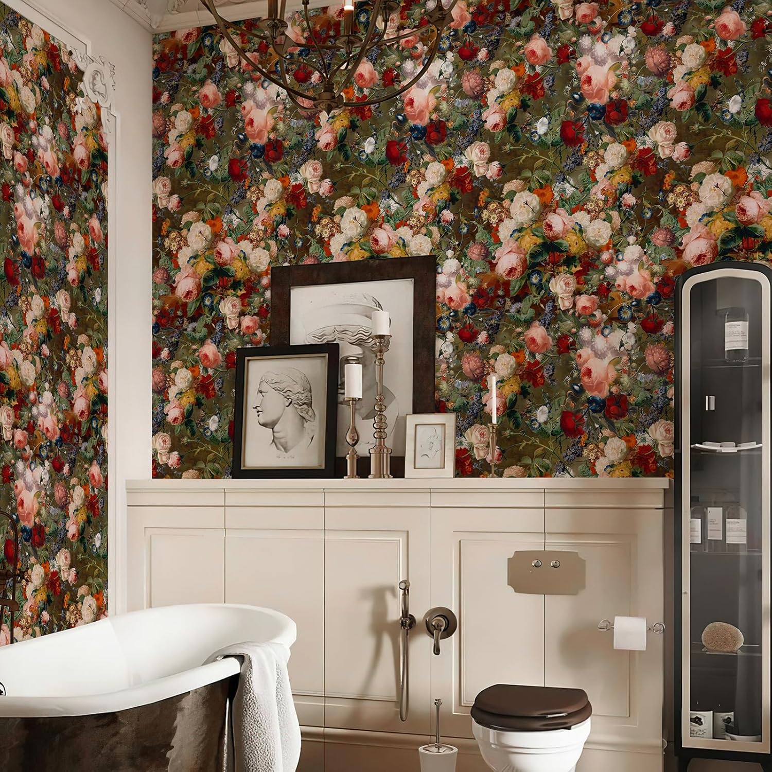 Simon&Siff Floral Wallpaper Peel and Stick, Vintage Floral Contact Paper Removable Blooming Flowers Rose Wall Paper for Bedroom Walls Bookcase Drawers 17.3in x 40ft